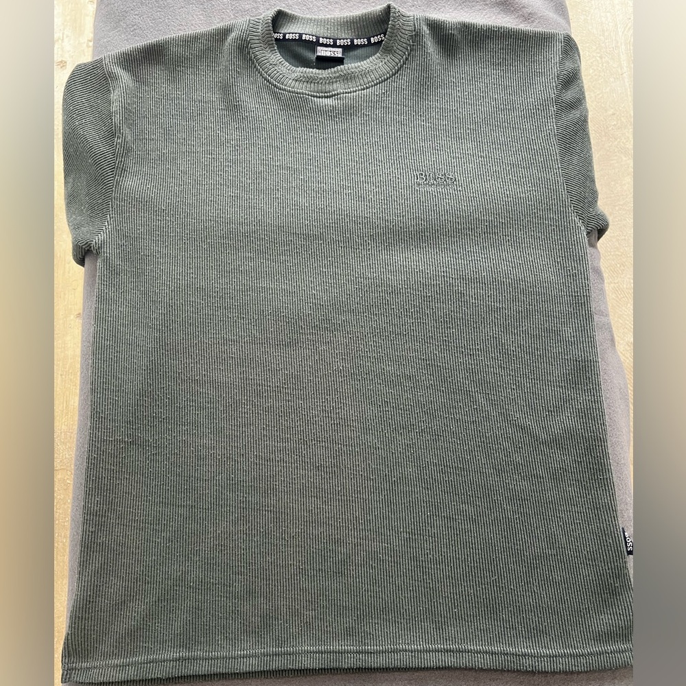 BOSS Olive Green Ribbed Crewneck Short Sleeve Tee